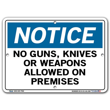 Vestil Aluminum Sign, 7-1/2" Height, 10-1/2" Width, Aluminum, Rectangle, English SI-N-41-A-AL-080